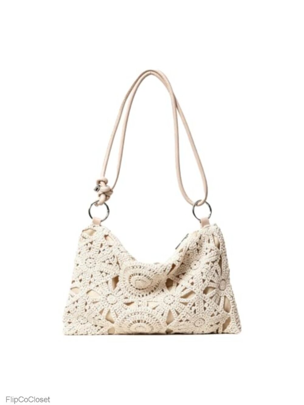 Boho Crochet Woven Shoulder Bag Metal Clasp Beach Travel Purse